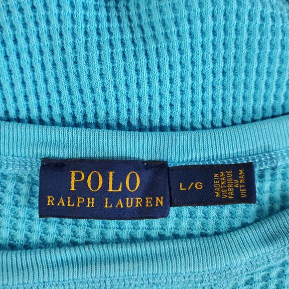 Polo Ralph Lauren Waffle Knit Thermal Boatneck Pullover Womens Size L Turquoise - Picture 6 of 9